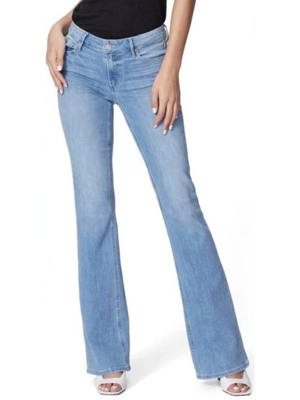 Paige Skyline Boot Mid-Rise Flare Jeans Stretch Denim Light Blue Wash, size 25